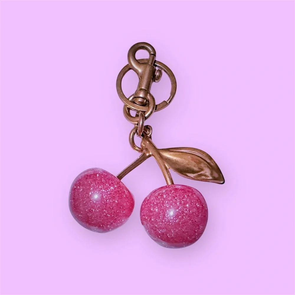 Cherry Keychain with Pink Glitter - Picture 1 of 13